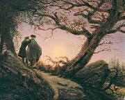 Caspar David Friedrich Zwei Manner in Betrachtung des Mondes oil painting